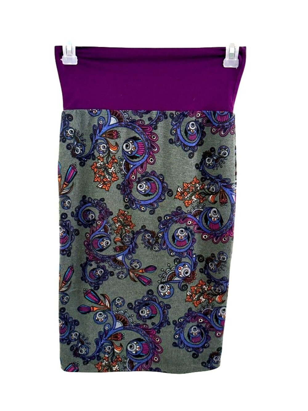 Luna Clair Paisley Purple Green Pencil Skirt High Waisted Size Small, Boho